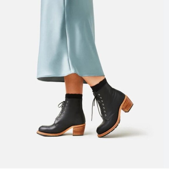 Red Wing Shoes Clara Heeled Lace Up Boots In Black Boundary Leather Size 6.5 - Picture 1 of 7